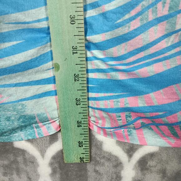 Royaura Hawaiian Shirt Mens 4XL Blue Pink Palm Leaf Aloha Vacation Button Up - Picture 6 of 9